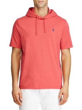 Polo Ralph Lauren Cotton Jersey Short Sleeve Hooded T-Shirt Mens XXL light red